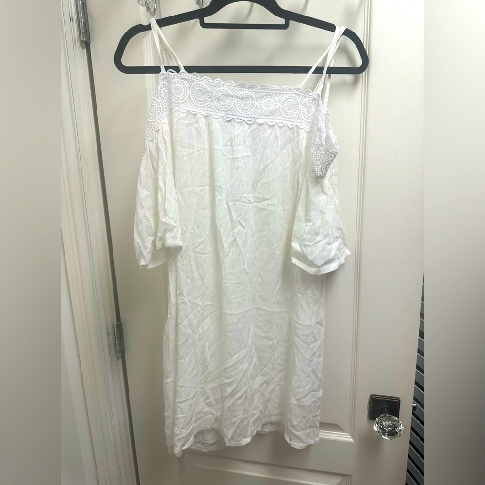 NWT Women’s Blue Island White Off the Shoulder Swim Coverup Dress